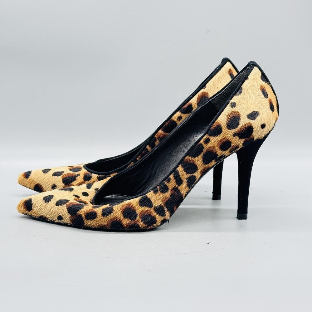 Stuart Weitzman Shoes Womens 8 Brown Leopard Calf Hair Pumps Dress Pointed Toe - Picture 4 of 11